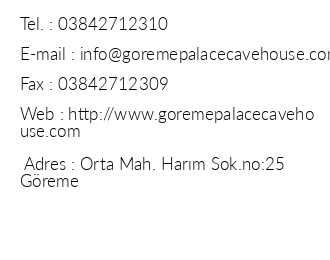 Greme Palace Cave Hotel iletiim bilgileri